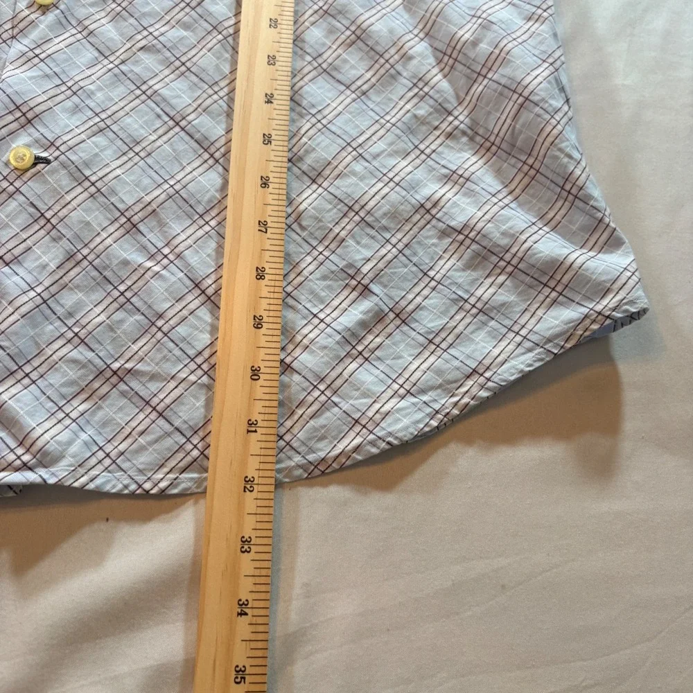 Banana Republic Button Down Shirt Men XL Fitted Blue Purple Plaid Italian Fabric